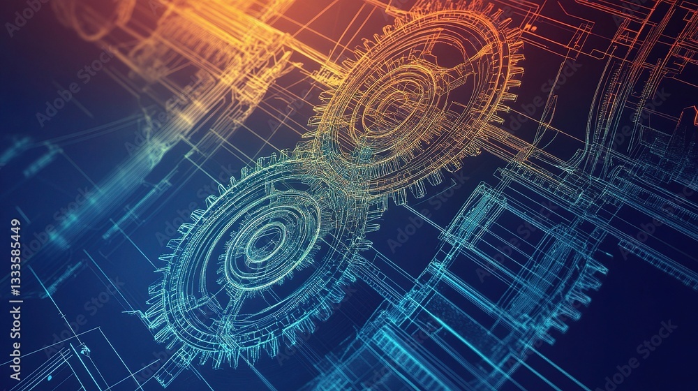 Poster mechanical engineering technical drawing with gradient background