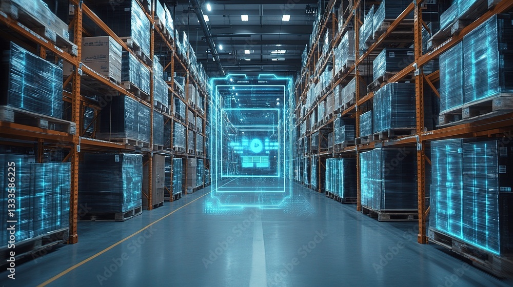 Poster high-tech warehouse security system with ai monitoring technology