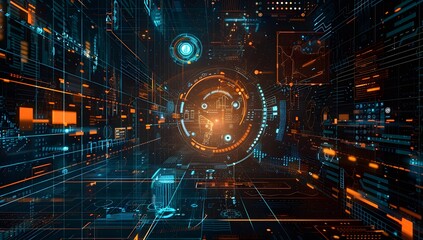 Futuristic Technology Background with Circuit Board, Data Flow and Glowing Elements