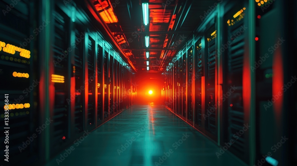 Aufkleber a computer server room illuminated with green and red lighting