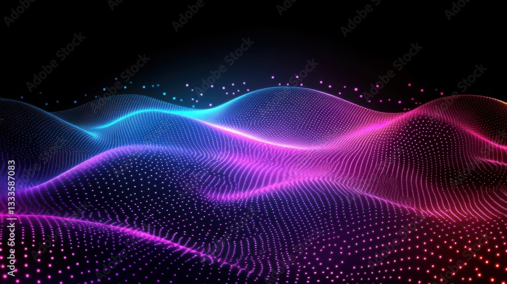 Poster colorful wave patterns with dots on dark background