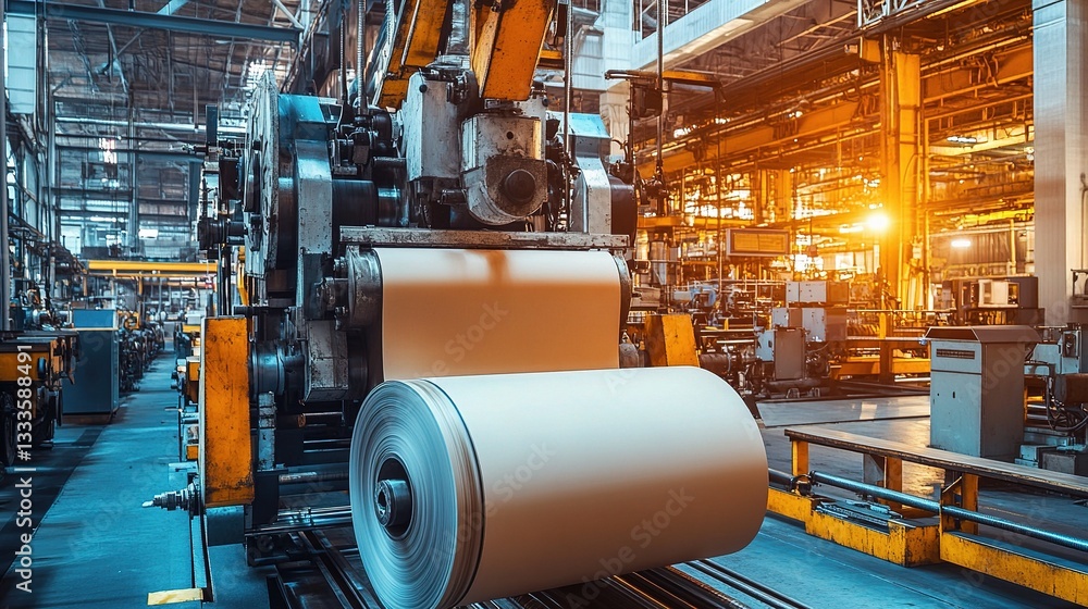 Poster advanced paper manufacturing machine in large factory setting