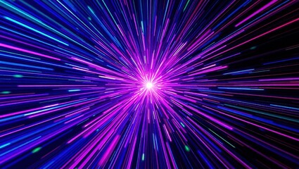 Fototapeta premium A Vibrant Cosmic Explosion Of Light And Energy Radiating Outwards In A Mesmerizing Display Of Purple, Blue, And Pink Streaks, Creating A Sense Of Intense Speed And Movement