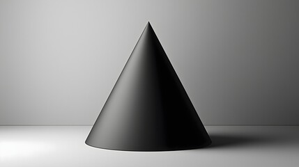 Fototapeta premium Monochromatic cone standing on a flat surface in minimalist interior lighting setting