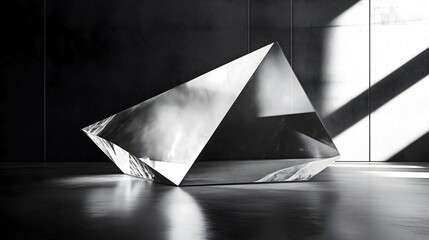 Monochromatic prism showcased in a modern, minimalist space with dramatic lighting effects
