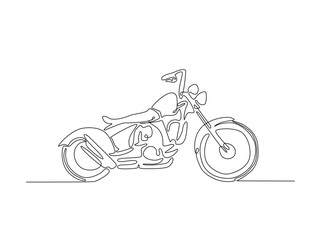Fototapeta premium Continuous line art drawing of retro motorcycle. Old classic vintage motorbike in one line drawing illustration. Editable stroke.