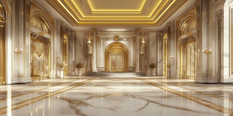 Obraz premium Golden Hall: A breathtaking perspective of an opulent hall, where the rich interplay of gold and marble creates a sense of grandeur and timeless elegance.