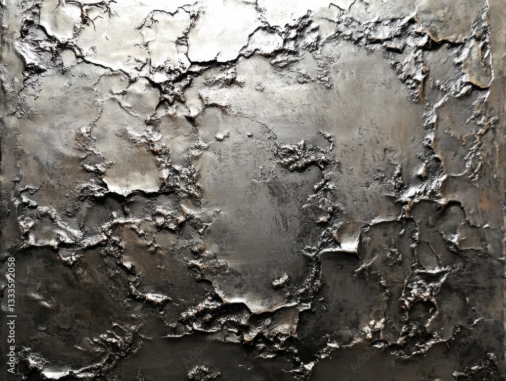 Poster textured metallic art: a close-up of a textured metallic artwork with an abstract and rough surface.