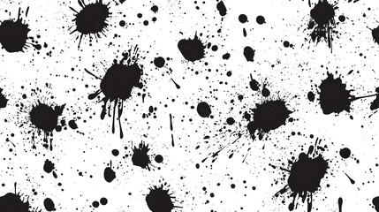 Black ink splatters scattered across a bright white background seamlessly