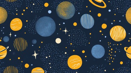Cute Space Planets Seamless Pattern