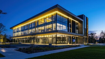 Obraz premium A smart building with automated lighting, temperature, and security.