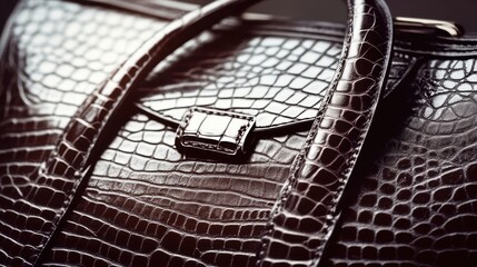 Elegant Black Crocodile Leather Handbag Close Up with Glossy Finish