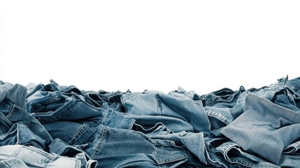 A pile of jeans isolated on a white background, showcasing the casual and versatile nature of denim.