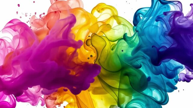 Dynamic explosion of vibrant colors in liquid ink form. Multicolored swirls blend together, creating a captivating and abstract design. Perfect for creative and artistic projects