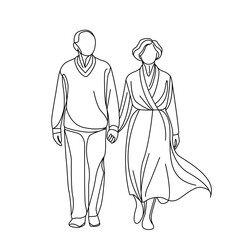 A couple of elderly people in retirement. husband and wife walking together and holding hands. flat vector illustration isolated on white background