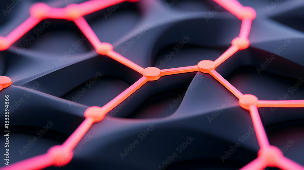 Aufkleber abstract network connections glowing red lines and orange dots on dark background