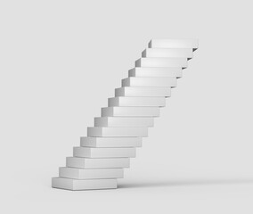 Obraz premium Stack of white rectangular blocks, slightly offset to create a leaning tower effect. 3D Illustration