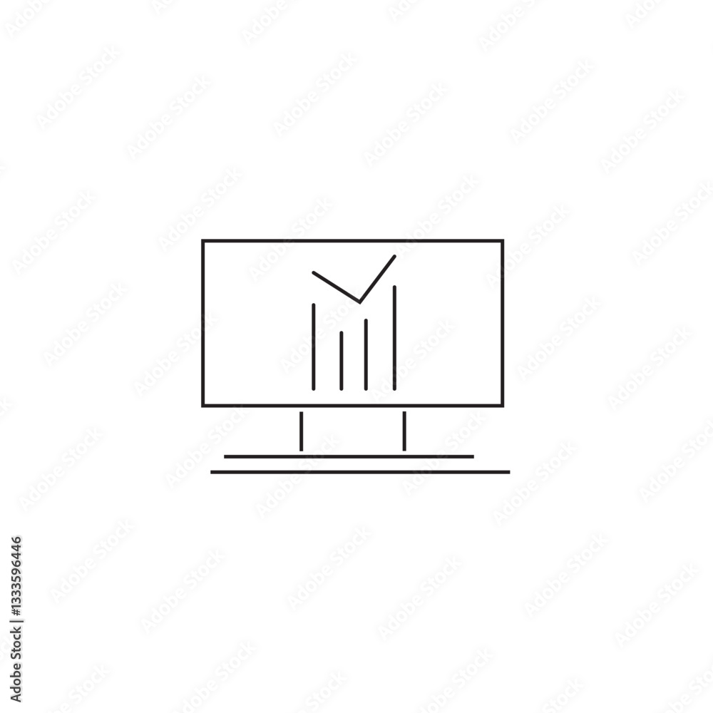 Poster single graphic line icon, outline vector sign, linear style pictogram isolated on white. with comput