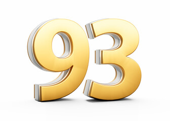 Obraz premium 3D Golden Shiny Number 93 Ninety Three With Silver Outline On White Background 3D Illustration