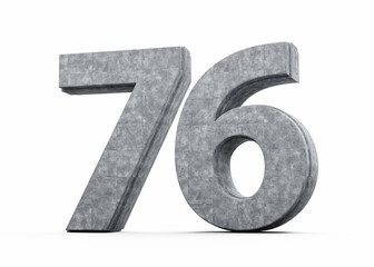 Concrete Number Seventy Six 76 Digit Made Of Grey Concrete Stone White Background 3d Illustration