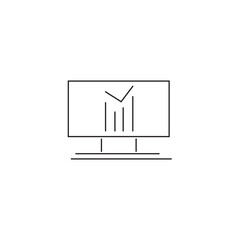 Single graphic line icon, outline vector sign, linear style pictogram isolated on white. with computer monitor element. Editable stroke