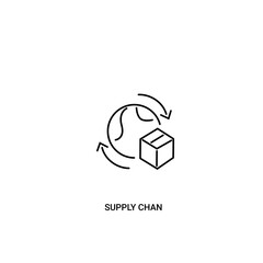 Single supply chain icon, outline vector sign, linear style pictogram isolated on white. with ball, box and rotation direction elements. Editable stroke