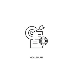 Single goal plan icon, outline vector sign, linear style pictogram isolated on white. with arrow and paper elements. Editable stroke