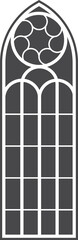 Fototapeta premium Church window with stained glass pattern. Cathedral vintage arches. Silhouette of castle frame. Catholic border decorative architecture element