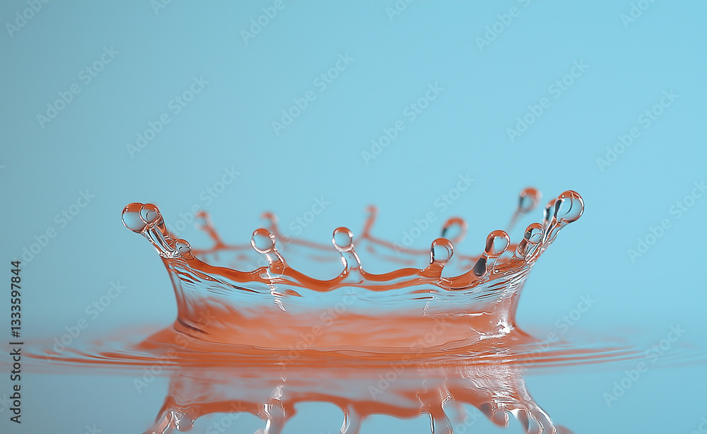 Poster high-speed photography of a water droplet creating ripples with a crown-like reflection – capturing 