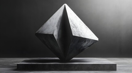 Monochromatic polyhedron showcases geometric elegance and artistic design against a minimalistic backdrop