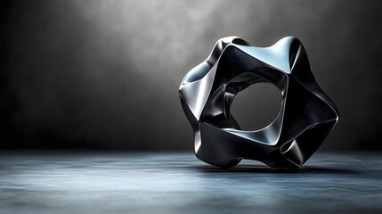 Rendering of a monochromatic polyhedron showcasing intricate design and texture in a minimal light environment