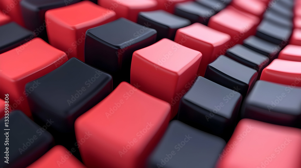 Aufkleber abstract red and black cubes three dimensional geometric pattern