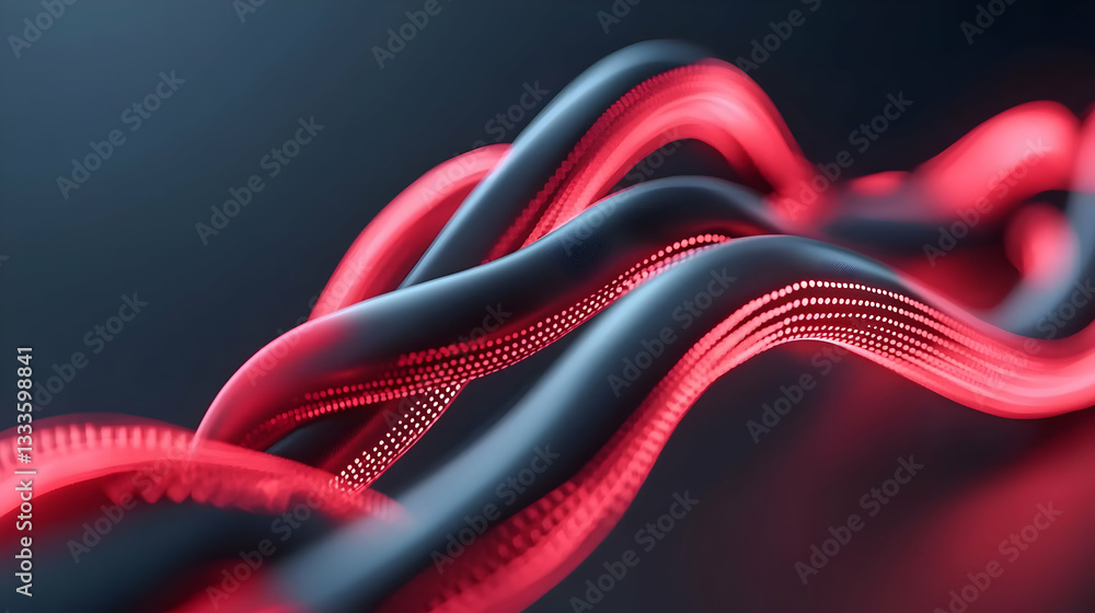 Aufkleber abstract red and black data waves flowing in dark background