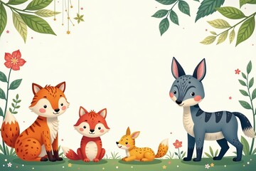 Fototapeta premium Playful woodland animal print for children's apparel and decor, cute, print