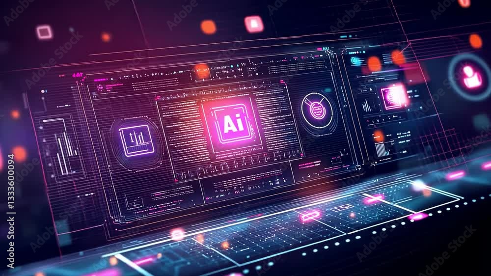 Aufkleber futuristic digital interface neon technology and data visualization for innovative experiences