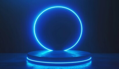 Neon circle, dark blue pedestal