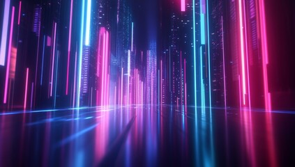 Futuristic neon city alleyway