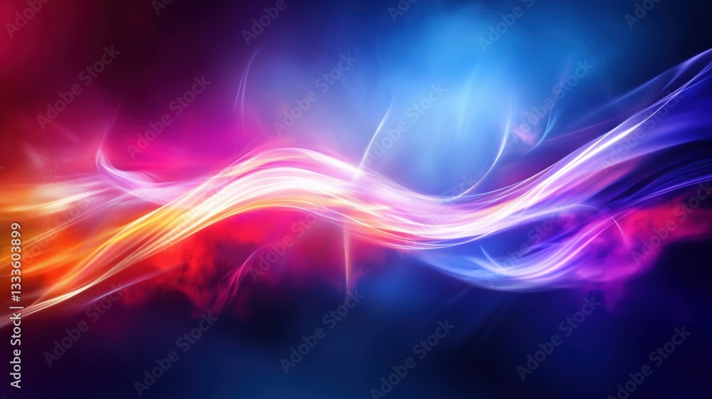 Poster abstract background with vibrant glowing light waves on a dark blue backdrop. neon colors blend with