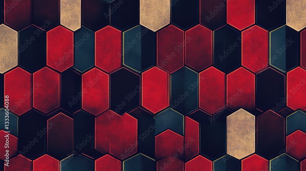 Poster geometric hexagon pattern in rich red and black color scheme