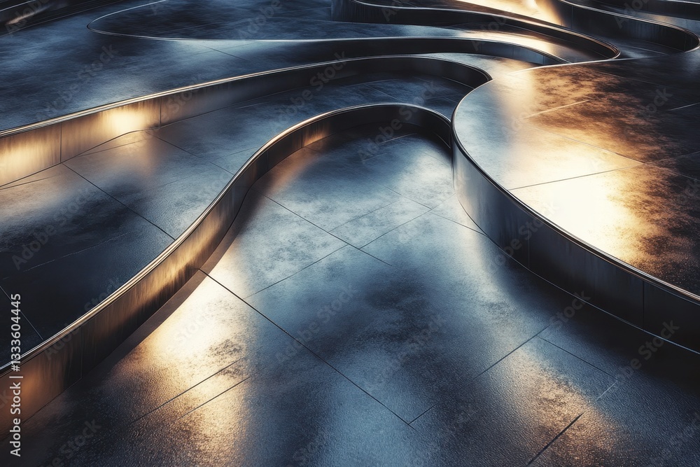 Aufkleber metallic lines in the spotlight: abstract metal surfaces reflecting warm, inviting light, creating a