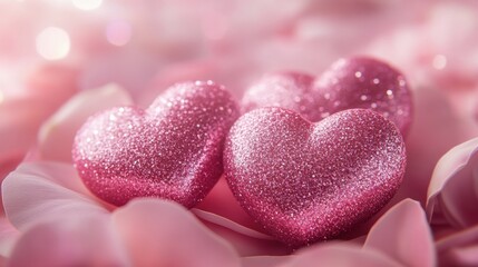 Fototapeta premium Sparkling Pink Hearts on Petals: A Romantic and Whimsical Display of Love and Affection