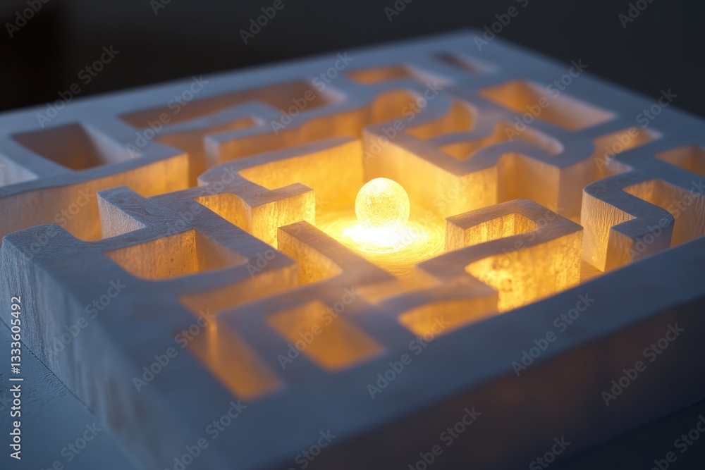 Poster maze illumination: a captivating overhead view of a intricate maze structure illuminated from within