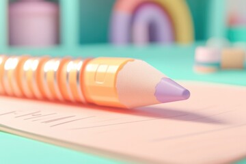 A pastel-colored pencil rests on a peach-colored notepad, ready for creative writing or drawing.