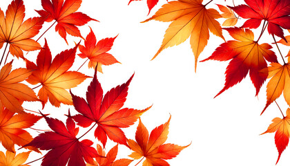 A collection of vibrant autumn maple leaves in shades of red and orange, isolated on white background. Clipping path. A perfect seasonal design created using generative AI.