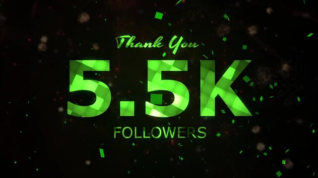 5.5K Followers celebration animation, 5500 followers thank you video, fireworks, confetti party effects, social media milestone motion graphics animation, celebrating 5.5K followers