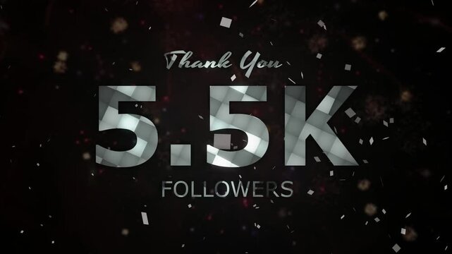 5.5K Followers celebration animation, 5500 followers thank you video, fireworks, confetti party effects, social media milestone motion graphics animation, celebrating 5.5K followers