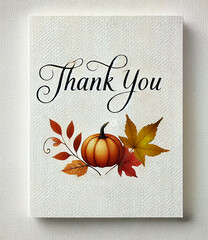 A beautifully designed thank-you card featuring elegant script text, a pumpkin, and fall leaves, evoking warmth and gratitude. Created using generative AI.