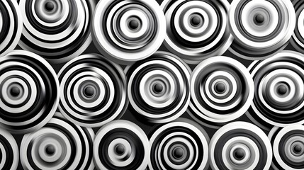 Minimalist pattern featuring concentric circles in black and white tones arranged symmetrically