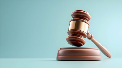 Brown Wooden Gavel on a Light Blue Desk