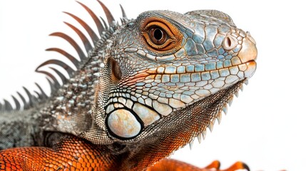 Fototapeta premium A stunning iguana displayed against a white background, showcasing its vibrant scales and unique features.